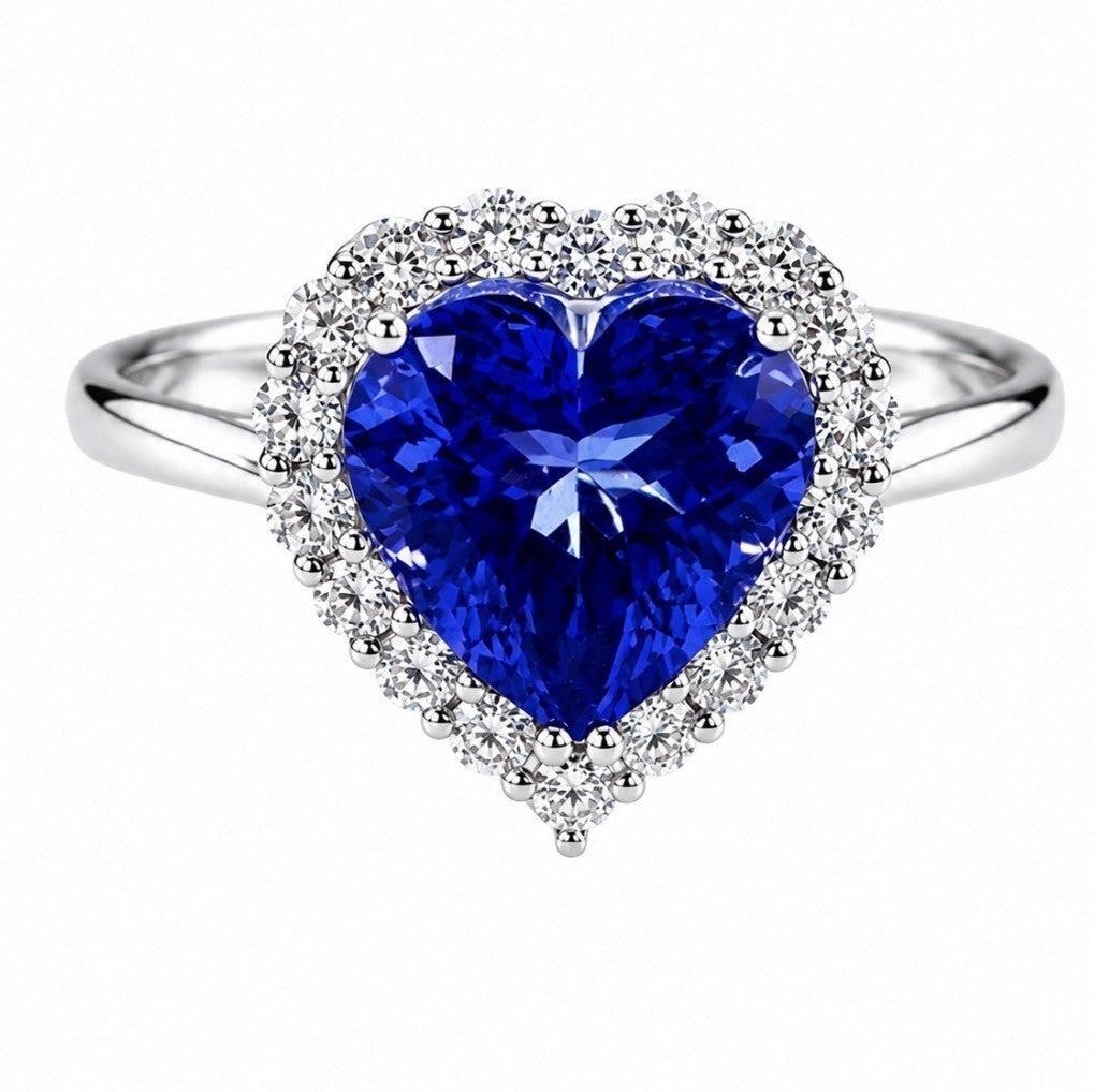 18ct White Gold Tanzanite & Diamond Heart Shaped Ring