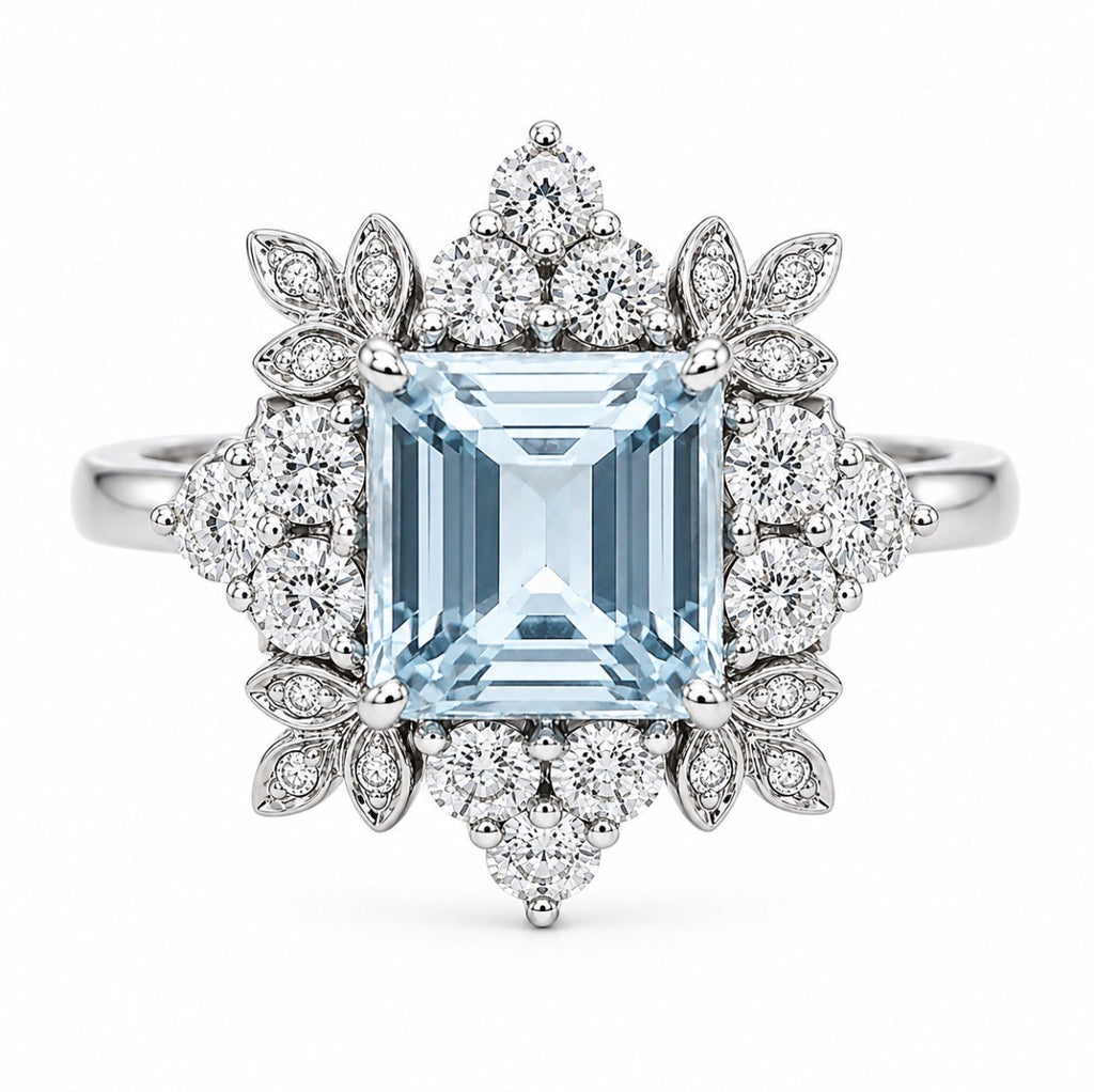18ct Aqua & Diamond Vintage Ring