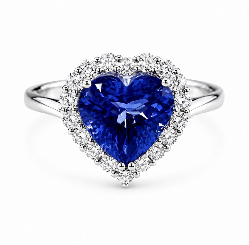 18ct White Gold Tanzanite & Diamond Heart Shaped Ring