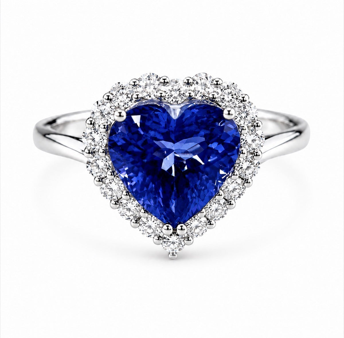 18ct White Gold Tanzanite & Diamond Heart Shaped Ring
